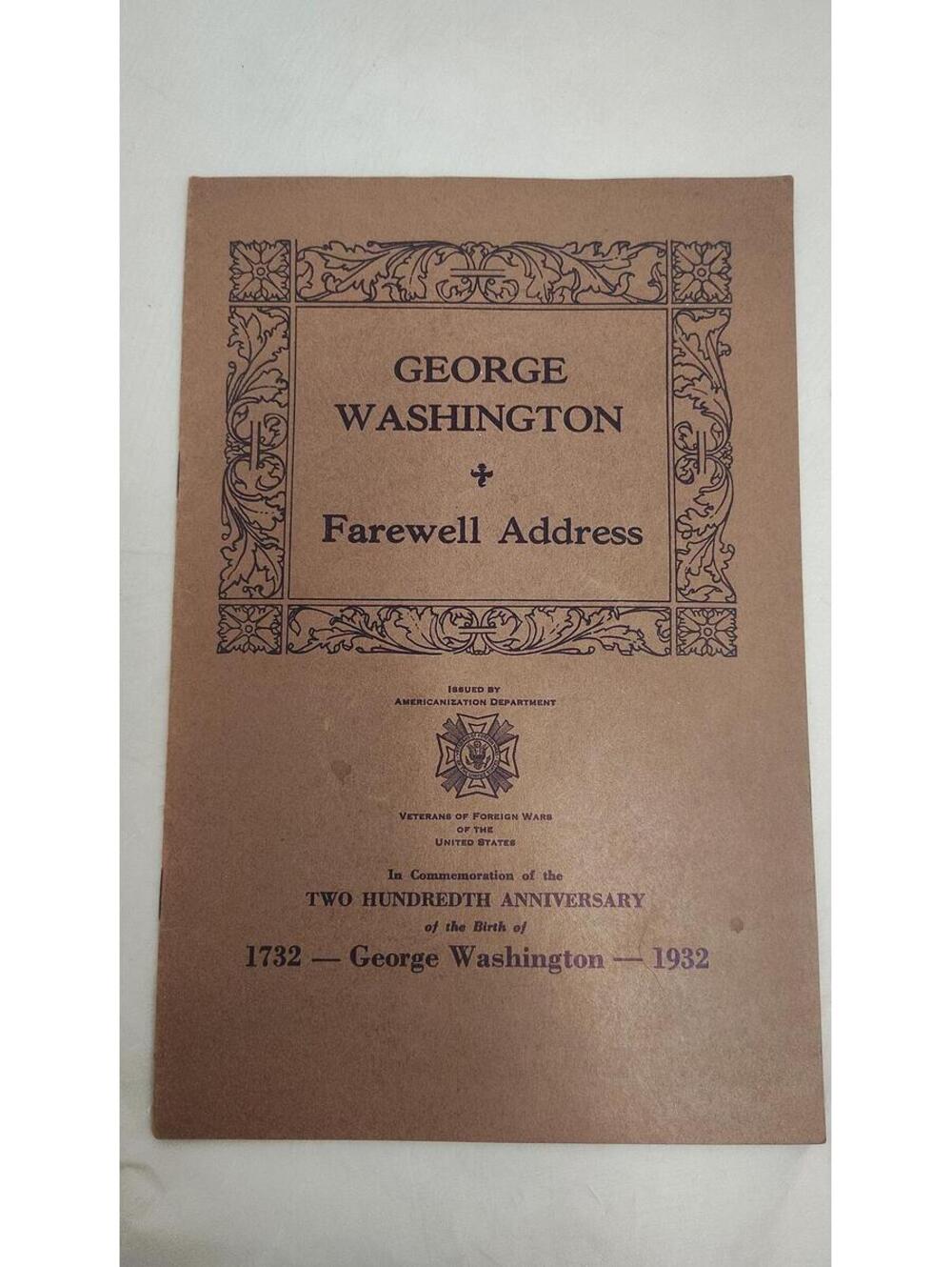 1932 George Washington Farewell Address Vintage Bicentennial Booklet VFW